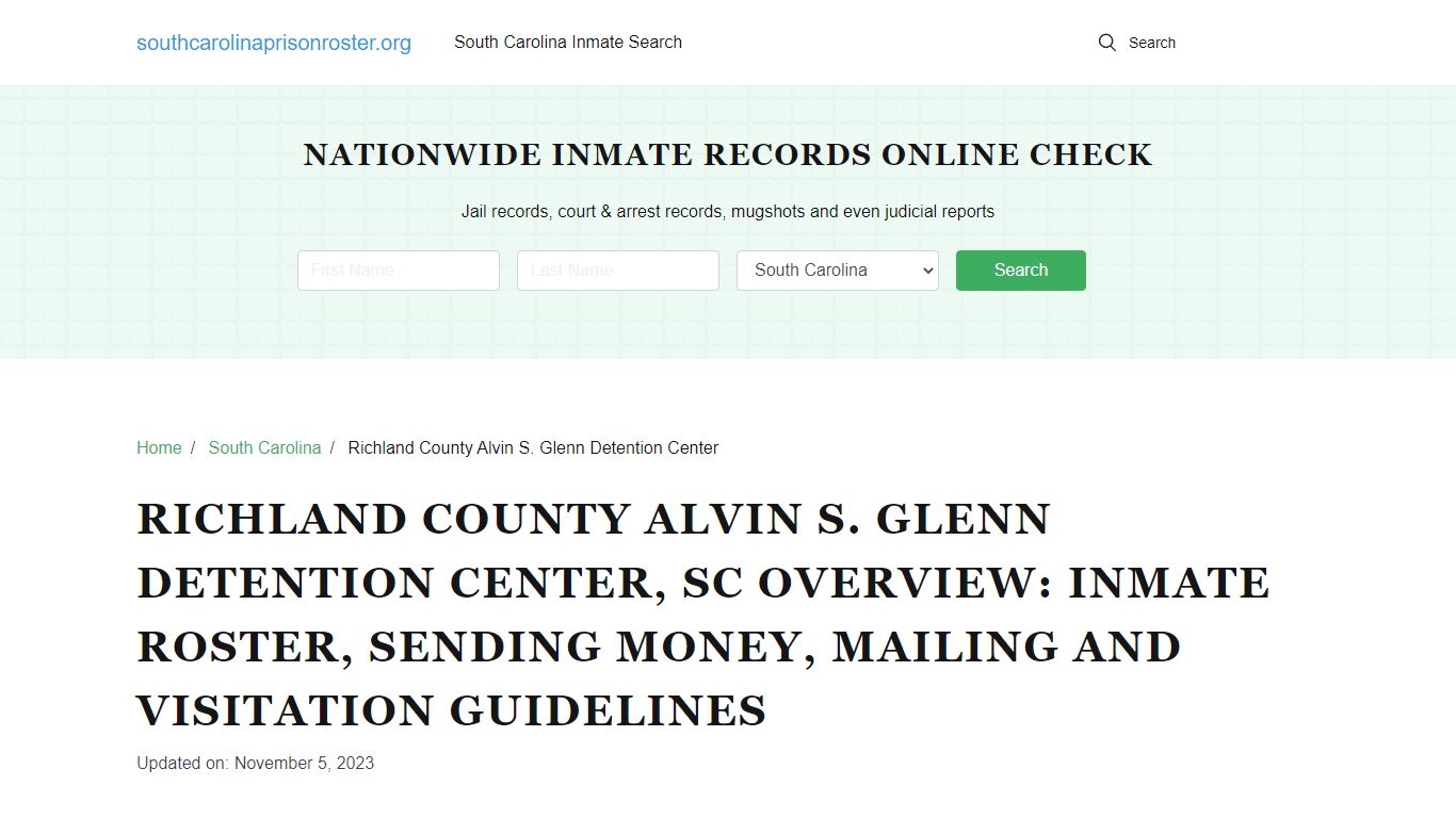 Richland County Alvin S. Glenn Detention Center, SC: Offender Search ...