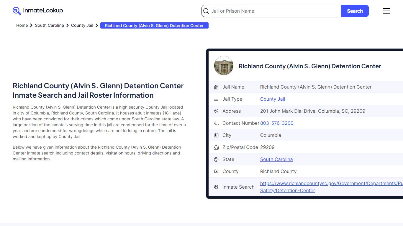 Richland County (Alvin S. Glenn) Detention Center Inmate Search, Jail ...